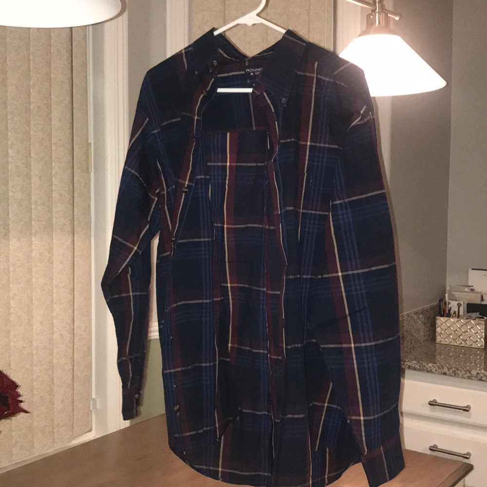 Blue red and yellow long sleeve shirt